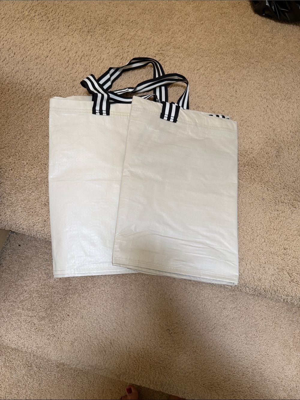 IKEA Gorsyngg White Tote Bags with Black Striped Handles (Set of 2)